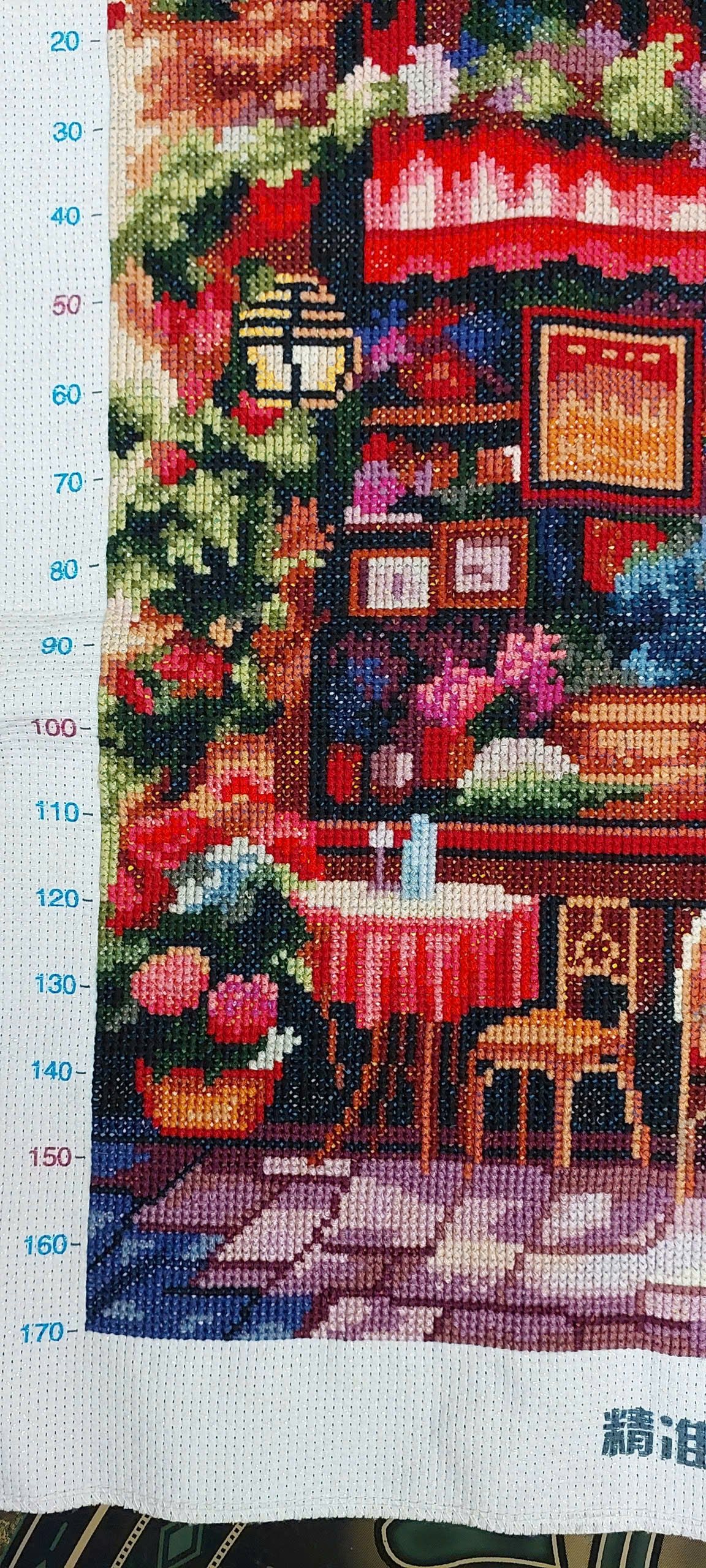 Hand-Stitched Romantic Mediterranean Street Café Textile Art Piece (Full Coverage)