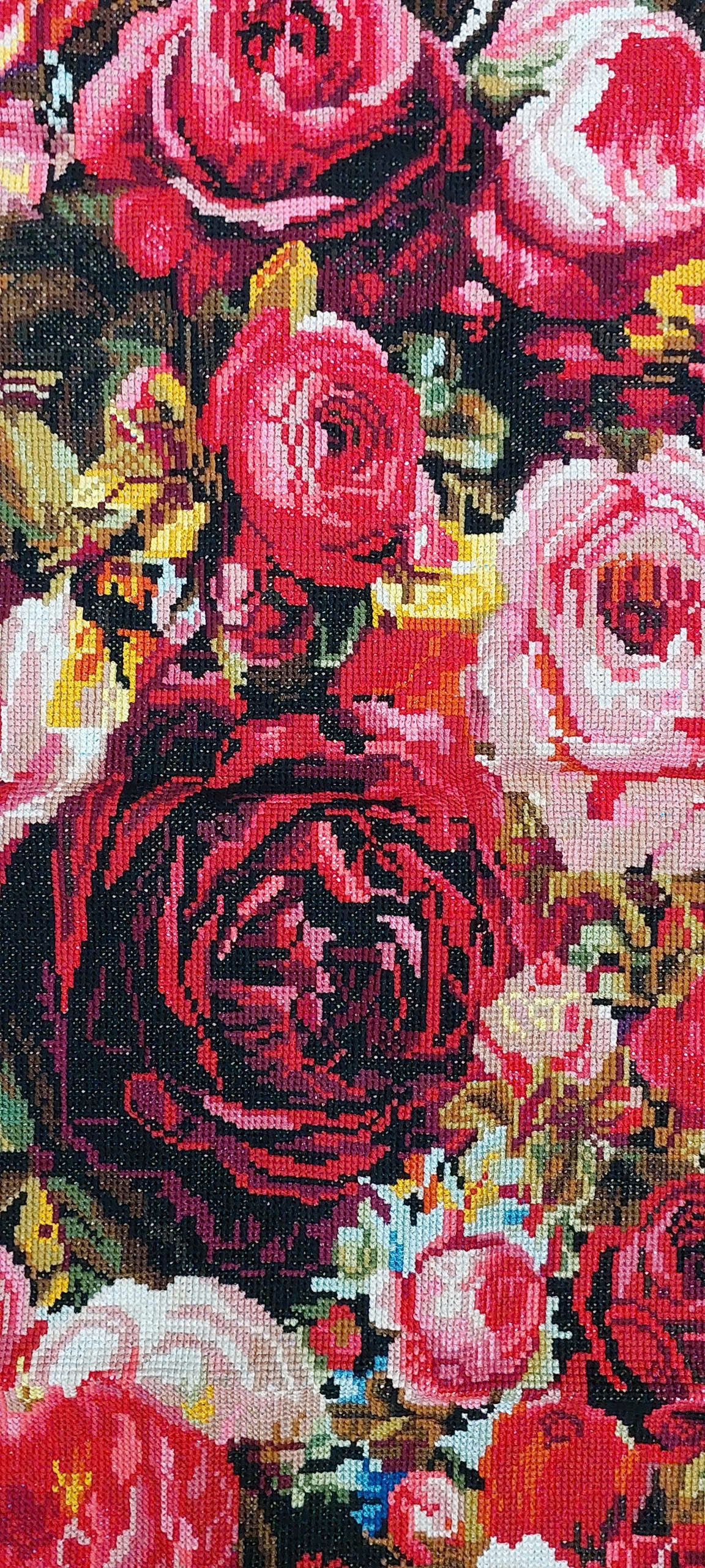 Finished Cross Stitch Wall Art - Romantic Rose Garden Tapestry
