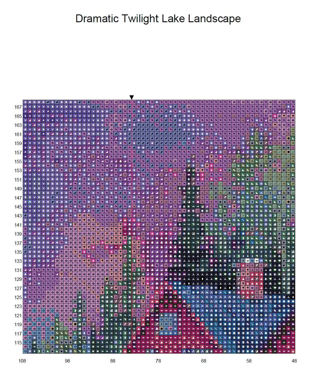 Midnight Magenta Cottage Cross Stitch Pattern | Dramatic Twilight Lake Landscape | Instant PDF Download