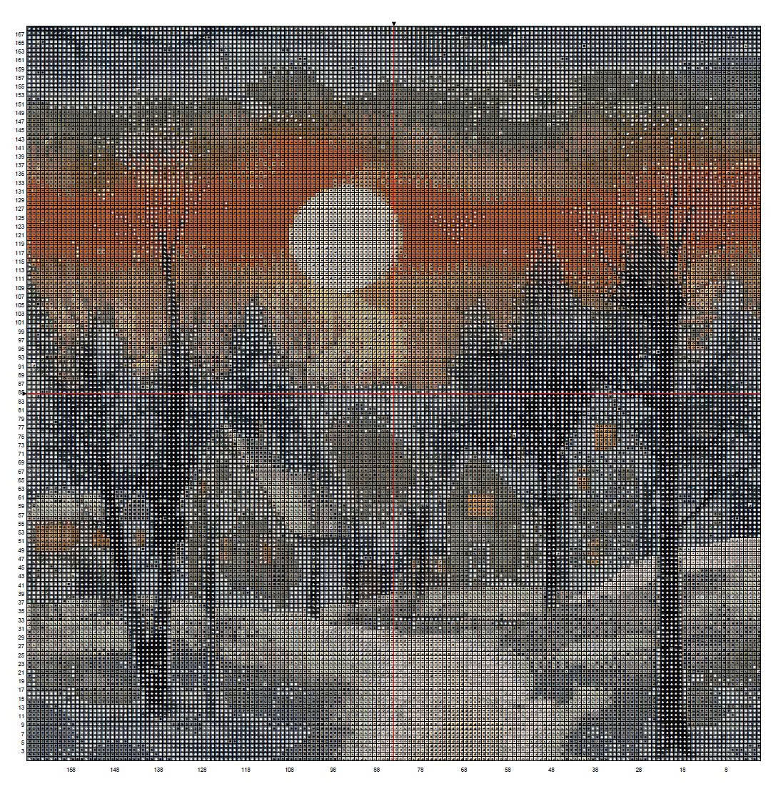 Winter Twilight Village Cross Stitch Pattern | Fiery Sunset & Snow Village Landscape | Instant PDF Download