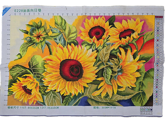 Finished Cross Stitch Wall Art - Sunlit Sunflowers Tapestry