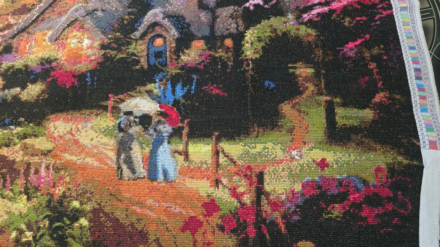 Enchanted Cottage River Landscape Cross Stitch Finished Piece