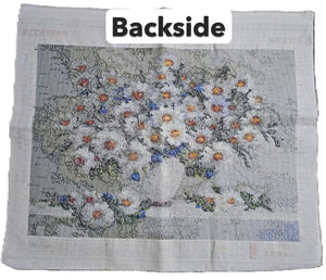 Rustic Daisy Bouquet in White Vase Finished Cross-Stitch Art – Unframed