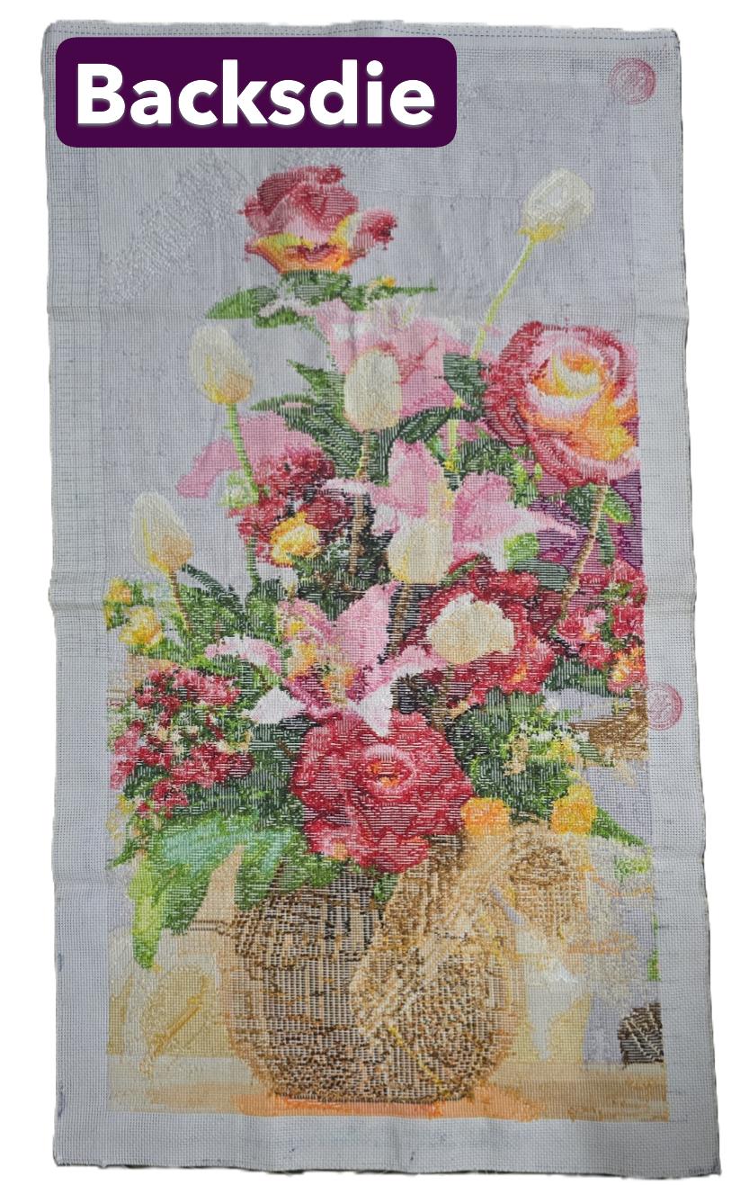 Vibrant Mixed Floral Bouquet & Lilies Cross Stitch | Ready-Made Finished Piece