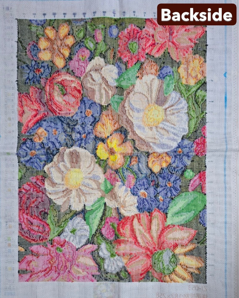 Finished Cross Stitch Wall Art - Vibrant Floral Bouquet
