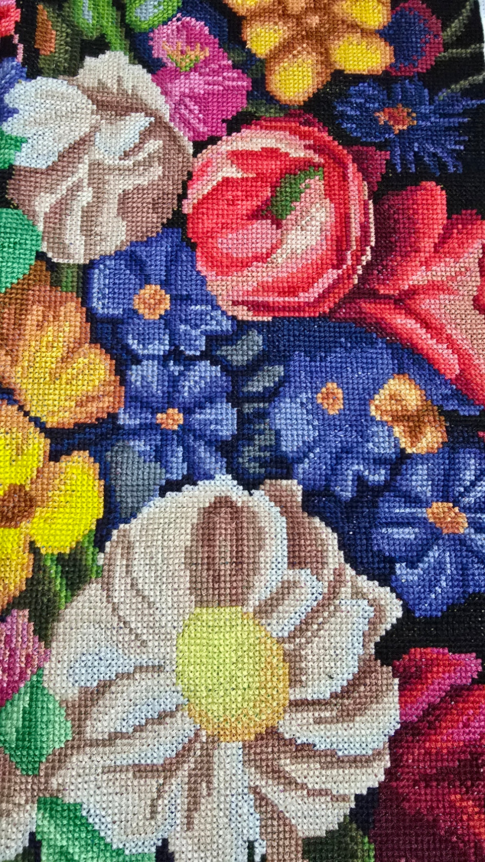 Finished Cross Stitch Wall Art - Vibrant Floral Bouquet