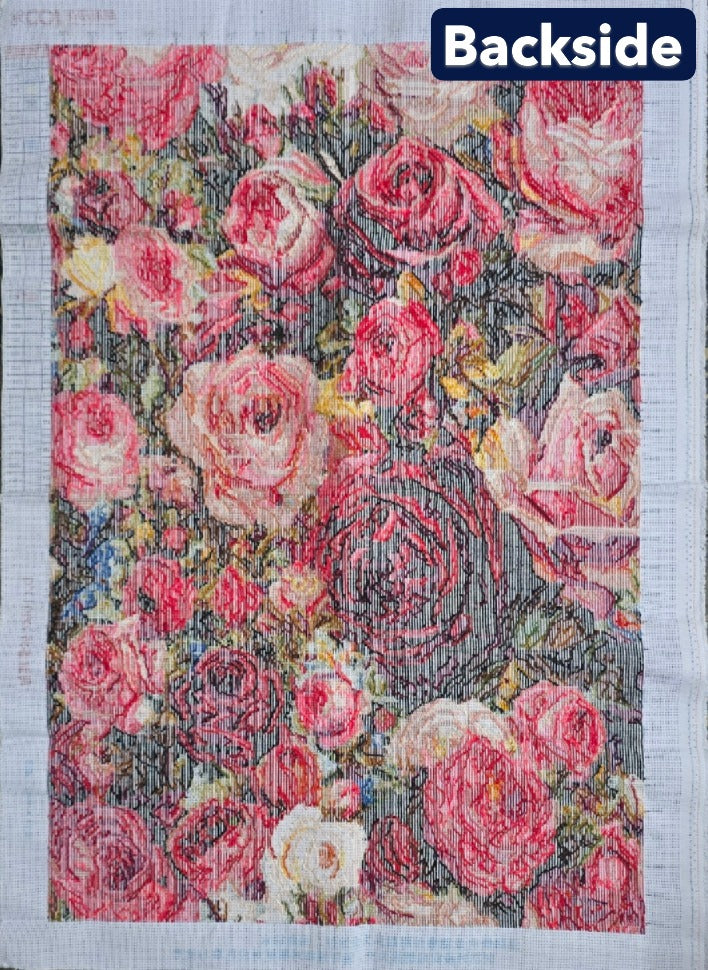 Finished Cross Stitch Wall Art - Romantic Rose Garden Tapestry