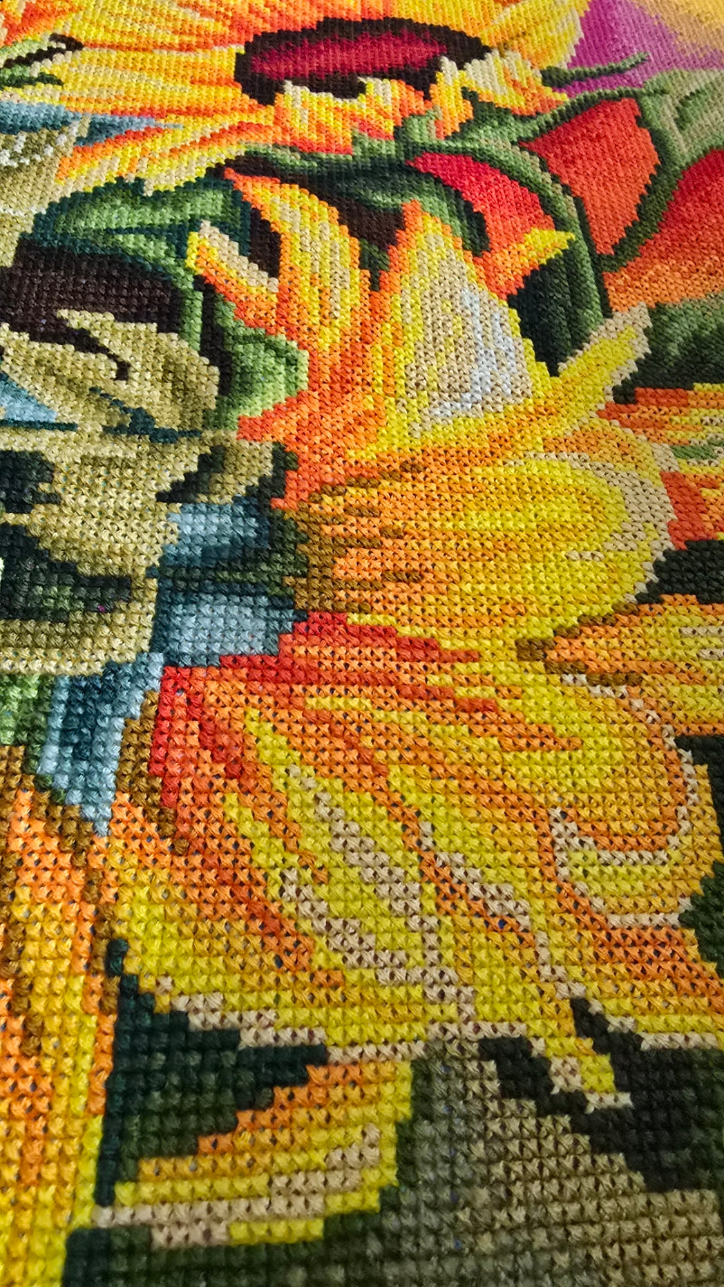 Finished Cross Stitch Wall Art - Sunlit Sunflowers Tapestry