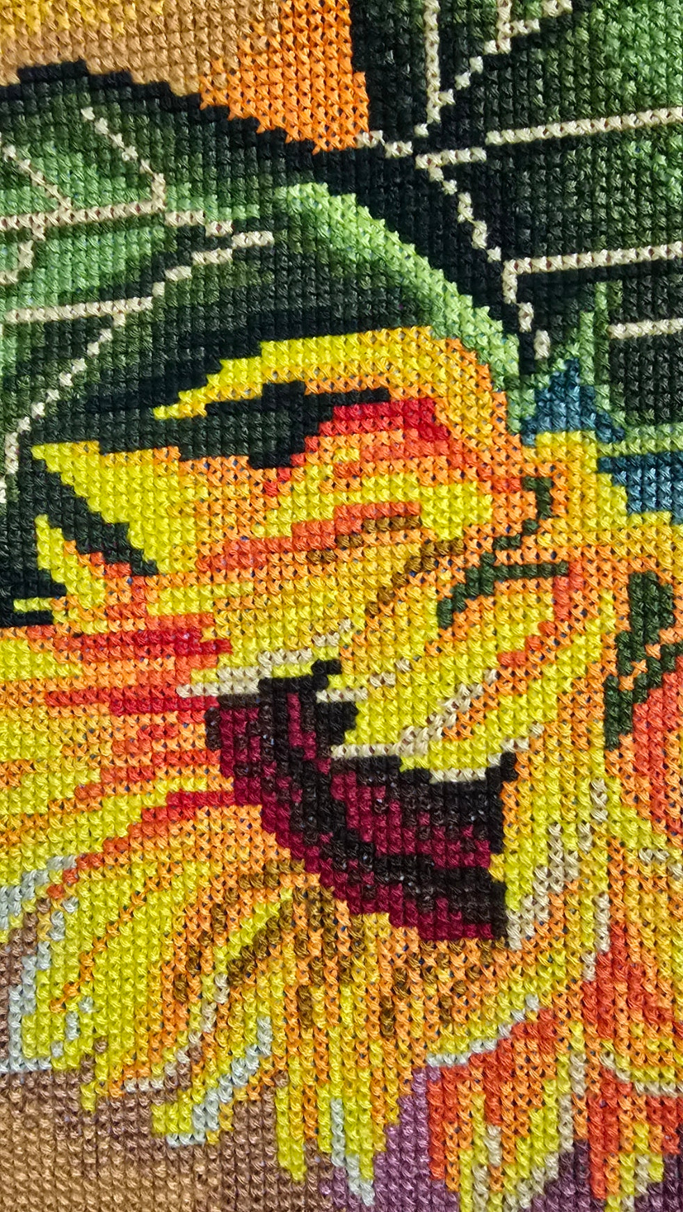 Finished Cross Stitch Wall Art - Sunlit Sunflowers Tapestry