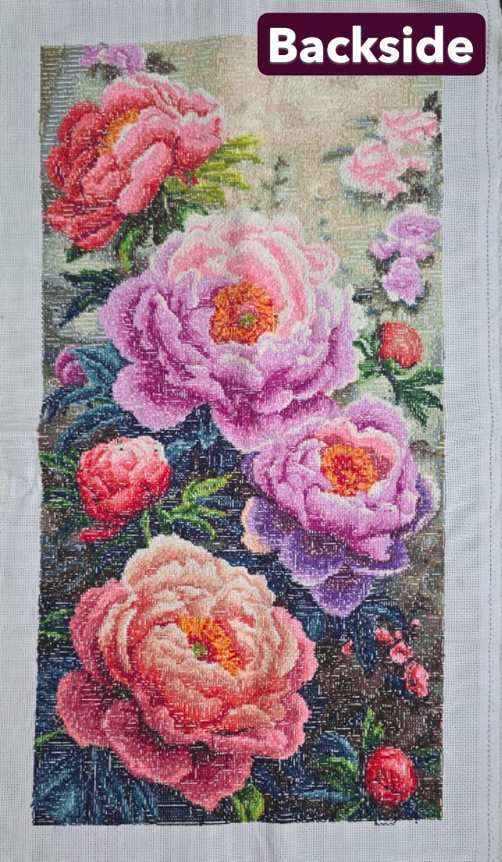 Finished Cross Stitch Wall Art - Imperial Peony Blooms