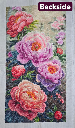 Finished Cross Stitch Wall Art - Imperial Peony Blooms