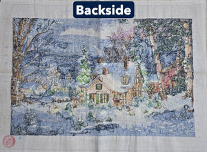 Finished Cross Stitch Wall Art - Cozy Christmas Winter Cottage