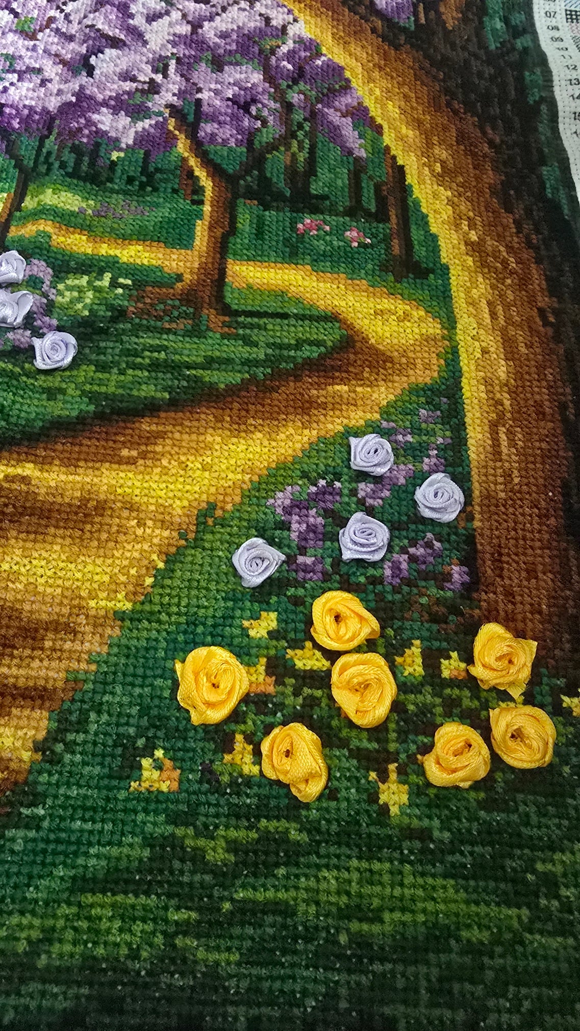 Finished Cross Stitch Wall Art - Serene Church Lake & Swans Landscape