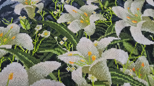 Finished Cross Stitch Wall Art - White Lily Garden Landscape