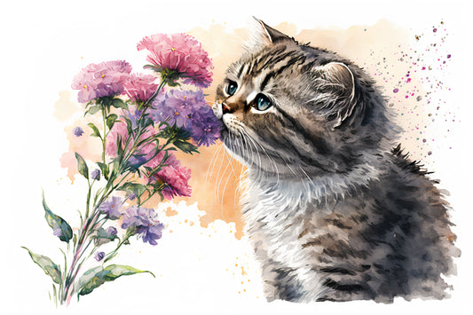 Kitten & Flowers - Realistic Watercolor Cross Stitch Pattern (Digital PDF)