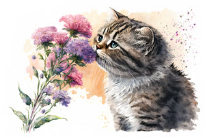 Kitten & Flowers - Realistic Watercolor Cross Stitch Pattern (Digital PDF)