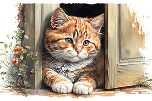 Ginger Kitten in Doorway - Realistic Watercolor Cross Stitch Pattern (Digital PDF)