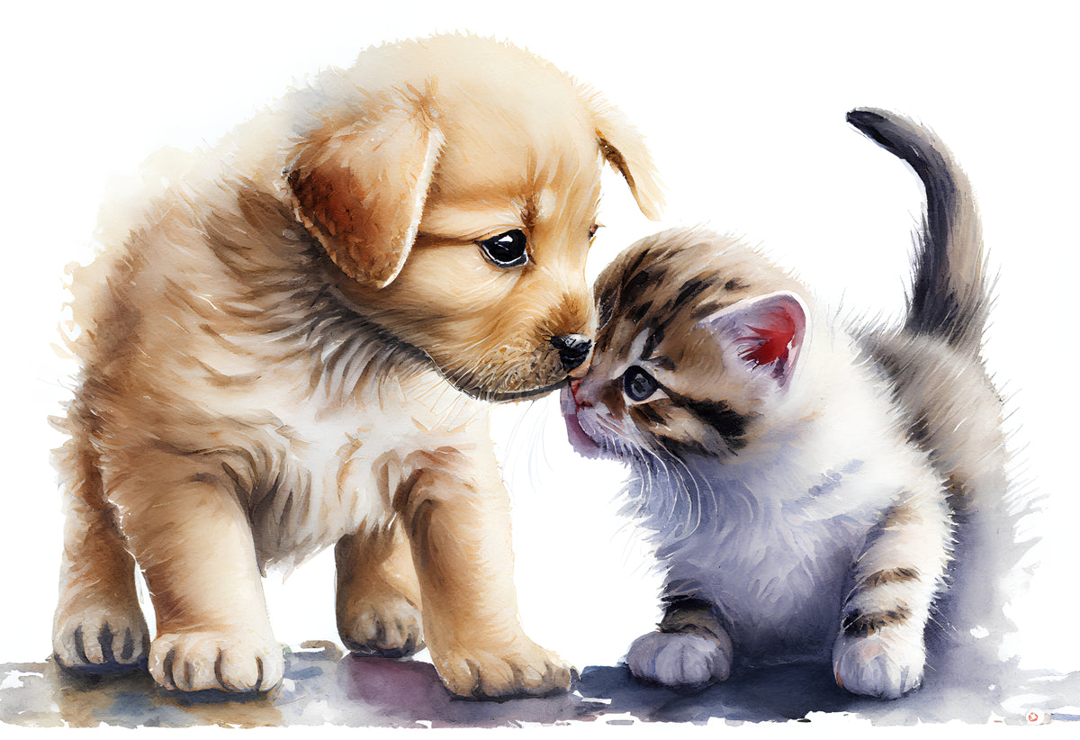 Watercolor Puppy and Kitten - Realistic Cross Stitch Pattern (Digital PDF)