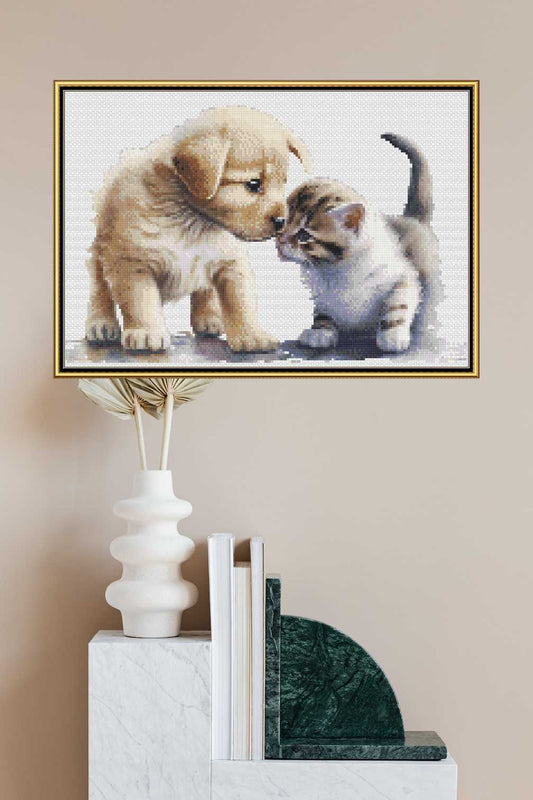 Watercolor Puppy and Kitten - Realistic Cross Stitch Pattern (Digital PDF)