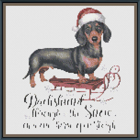 Dachshund Through The Snow Christmas Cross Stitch Pattern | Funny Wiener Dog Holiday Embroidery | Instant PDF Download