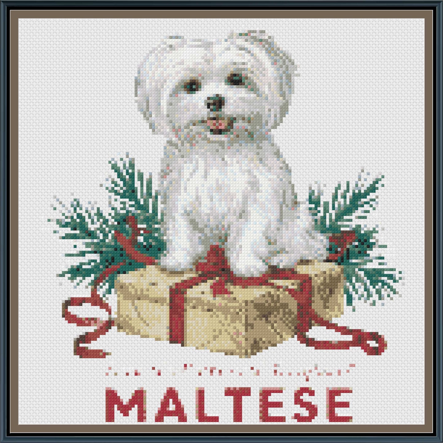 Deck the Halls with Boughs of Maltese Cross Stitch Pattern | Funny White Dog Christmas Embroidery | Instant PDF Download