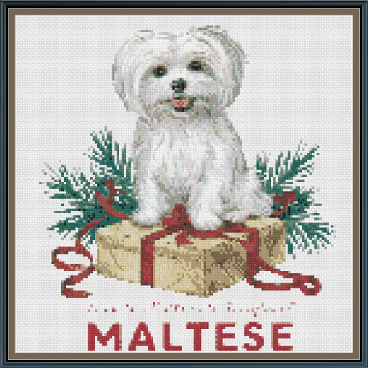 Deck the Halls with Boughs of Maltese Cross Stitch Pattern | Funny White Dog Christmas Embroidery | Instant PDF Download