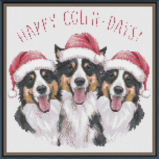 Happy Collie-Days Christmas Cross Stitch Pattern | Funny Border Collie & Shepherd Dog Holiday Embroidery | Instant PDF Download