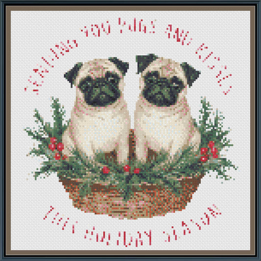 Pugs and Kisses Christmas Cross Stitch Pattern | Funny Pug Duo Holiday Embroidery | Instant PDF Download