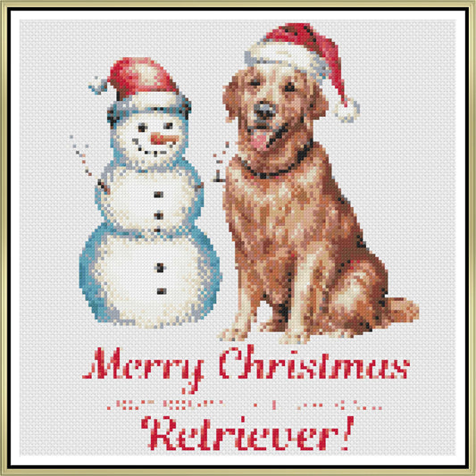 Rudolph the Red-Nosed Retriever Christmas Cross Stitch Pattern | Funny Golden Retriever & Snowman Holiday Embroidery | Instant PDF Download