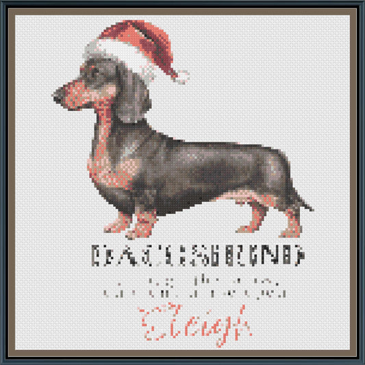 Santa Dachshund Sleigh Cross Stitch Pattern | Funny Wiener Dog Christmas Embroidery | Instant PDF Download
