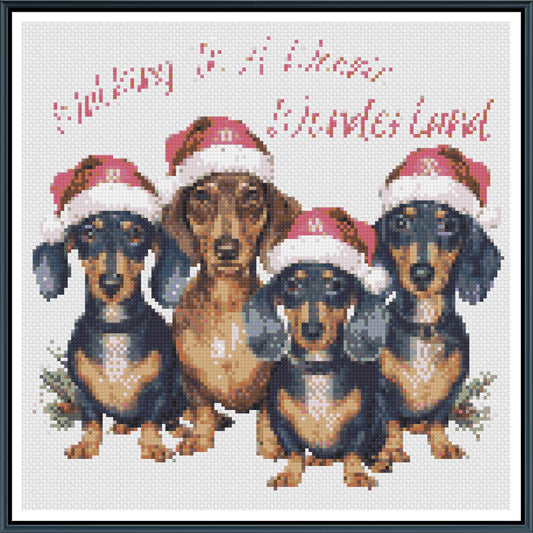 Walking In A Weenie Wonderland Christmas Cross Stitch Pattern | Dachshund Squad Holiday Embroidery | Instant PDF Download