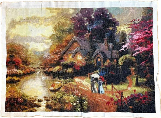 Enchanted Cottage River Landscape Cross Stitch Finished Piece