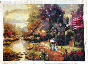 Enchanted Cottage River Landscape Cross Stitch Finished Piece