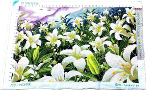 Finished Cross Stitch Wall Art - White Lily Garden Landscape