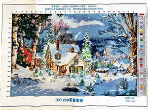 Finished Cross Stitch Wall Art - Cozy Christmas Winter Cottage