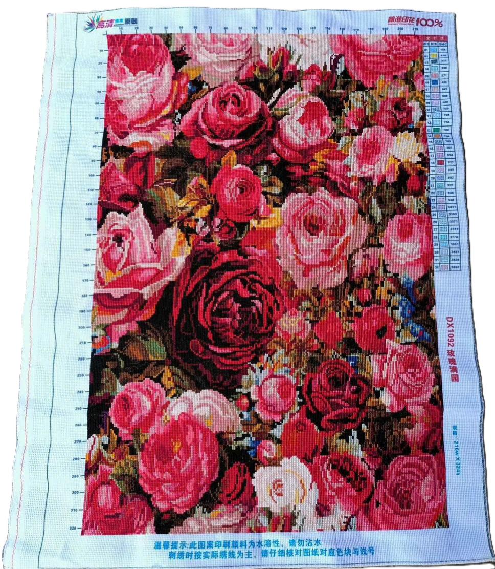 Finished Cross Stitch Wall Art - Romantic Rose Garden Tapestry
