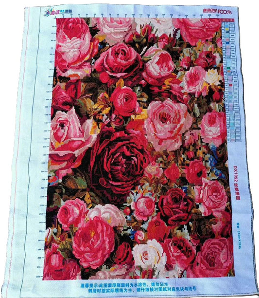 Finished Cross Stitch Wall Art - Romantic Rose Garden Tapestry
