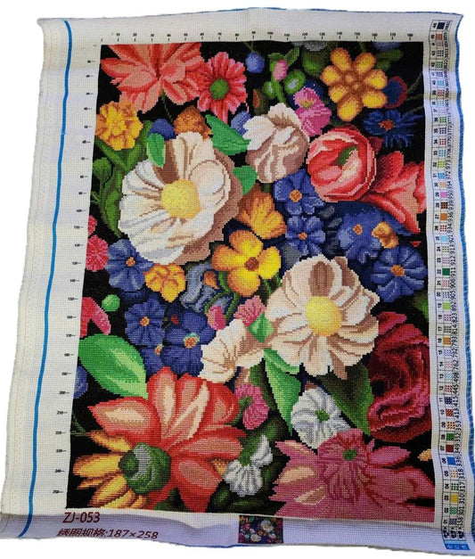 Finished Cross Stitch Wall Art - Vibrant Floral Bouquet