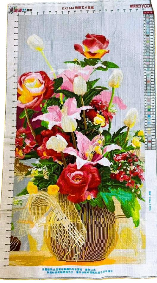 Vibrant Mixed Floral Bouquet & Lilies Cross Stitch | Ready-Made Finished Piece