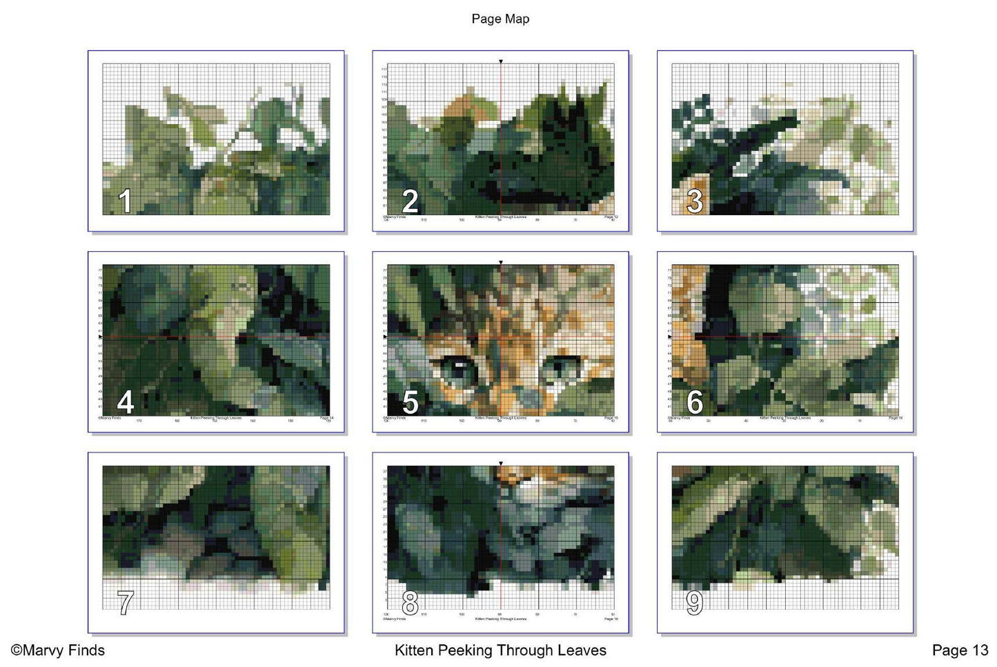Kitten Peeking Through Leaves - Realistic Cross Stitch Pattern (Digital PDF)