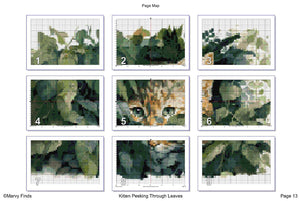 Kitten Peeking Through Leaves - Realistic Cross Stitch Pattern (Digital PDF)