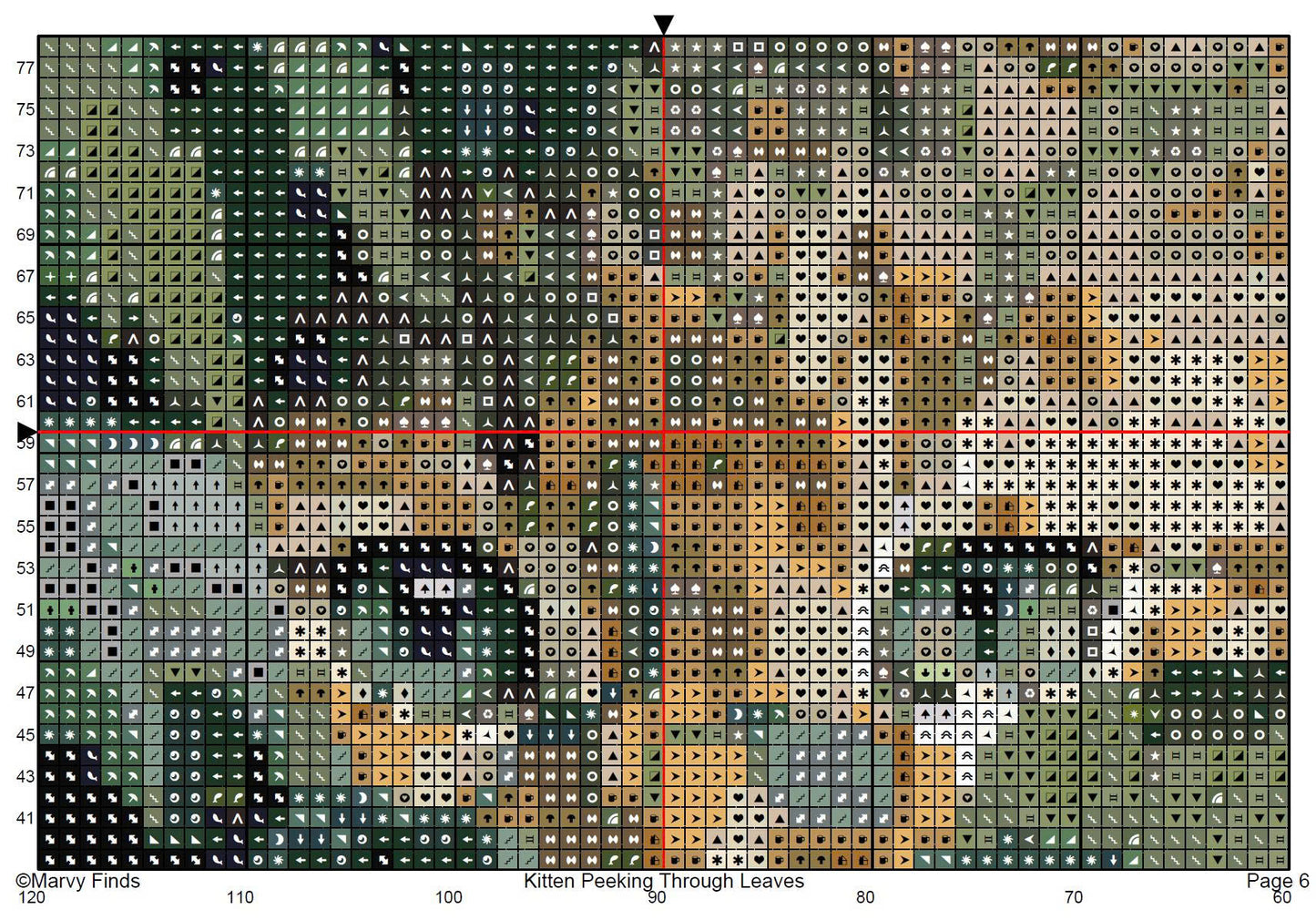Kitten Peeking Through Leaves - Realistic Cross Stitch Pattern (Digital PDF)