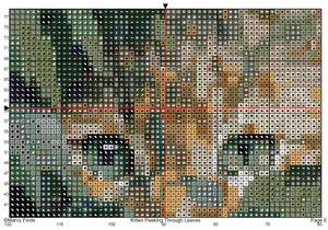 Kitten Peeking Through Leaves - Realistic Cross Stitch Pattern (Digital PDF)