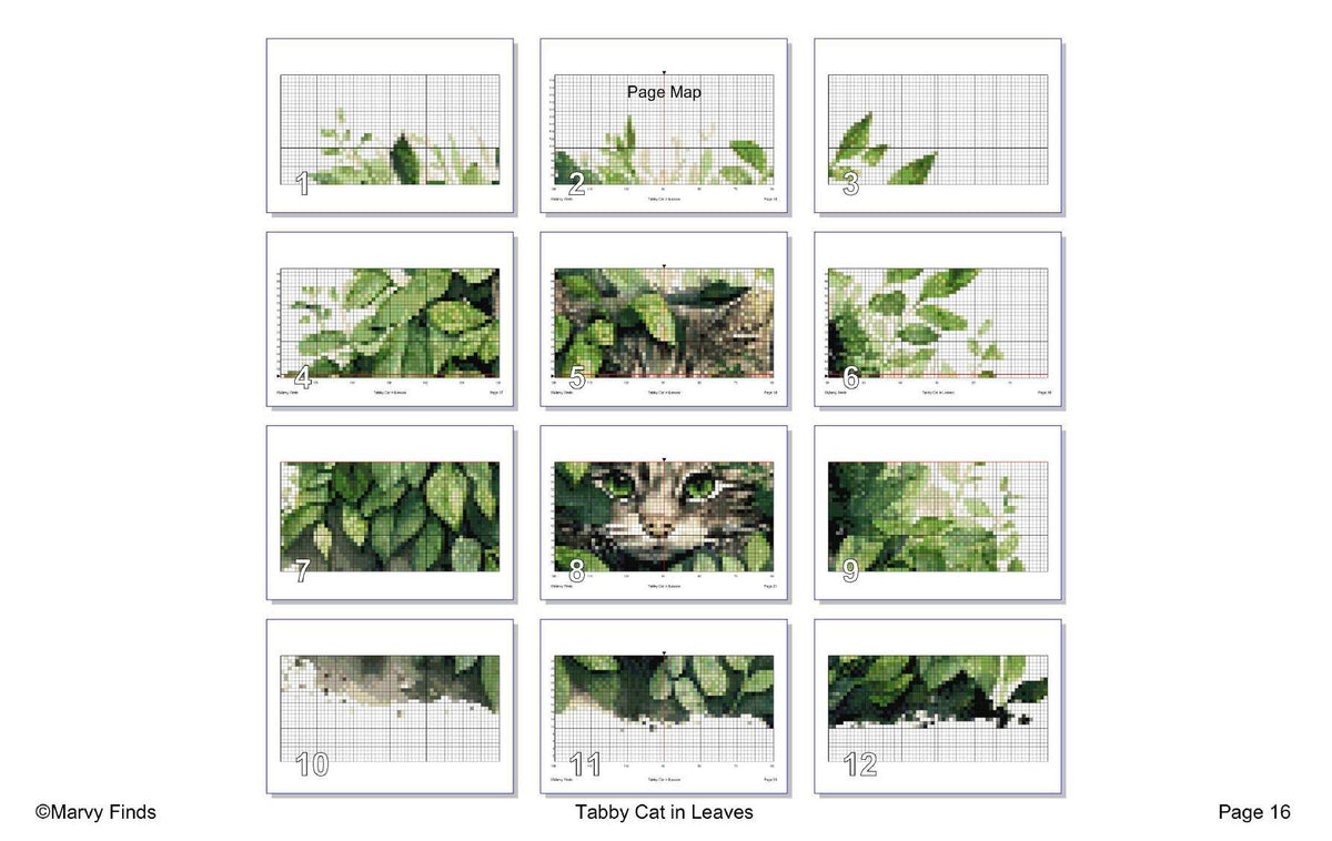 Tabby Cat in Leaves - Realistic Watercolor Cross Stitch Pattern (Digital PDF)