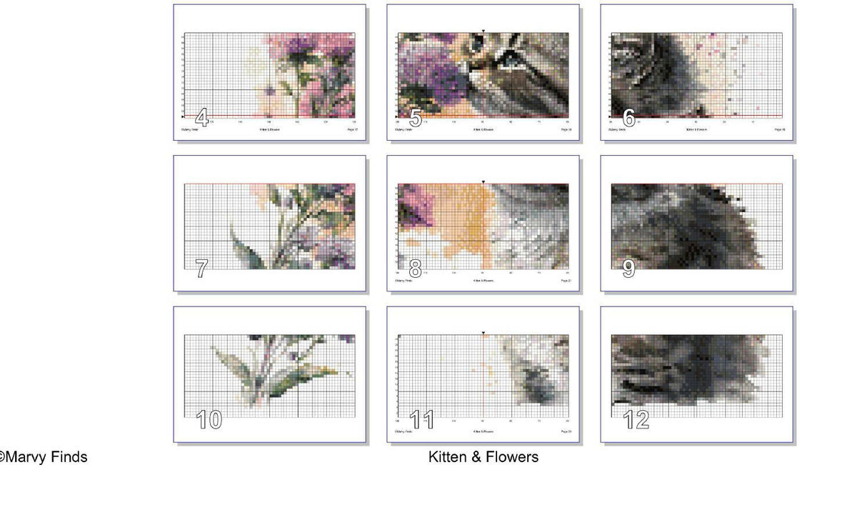 Kitten & Flowers - Realistic Watercolor Cross Stitch Pattern (Digital PDF)