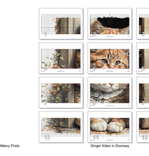 Ginger Kitten in Doorway - Realistic Watercolor Cross Stitch Pattern (Digital PDF)