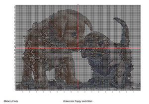 Watercolor Puppy and Kitten - Realistic Cross Stitch Pattern (Digital PDF)