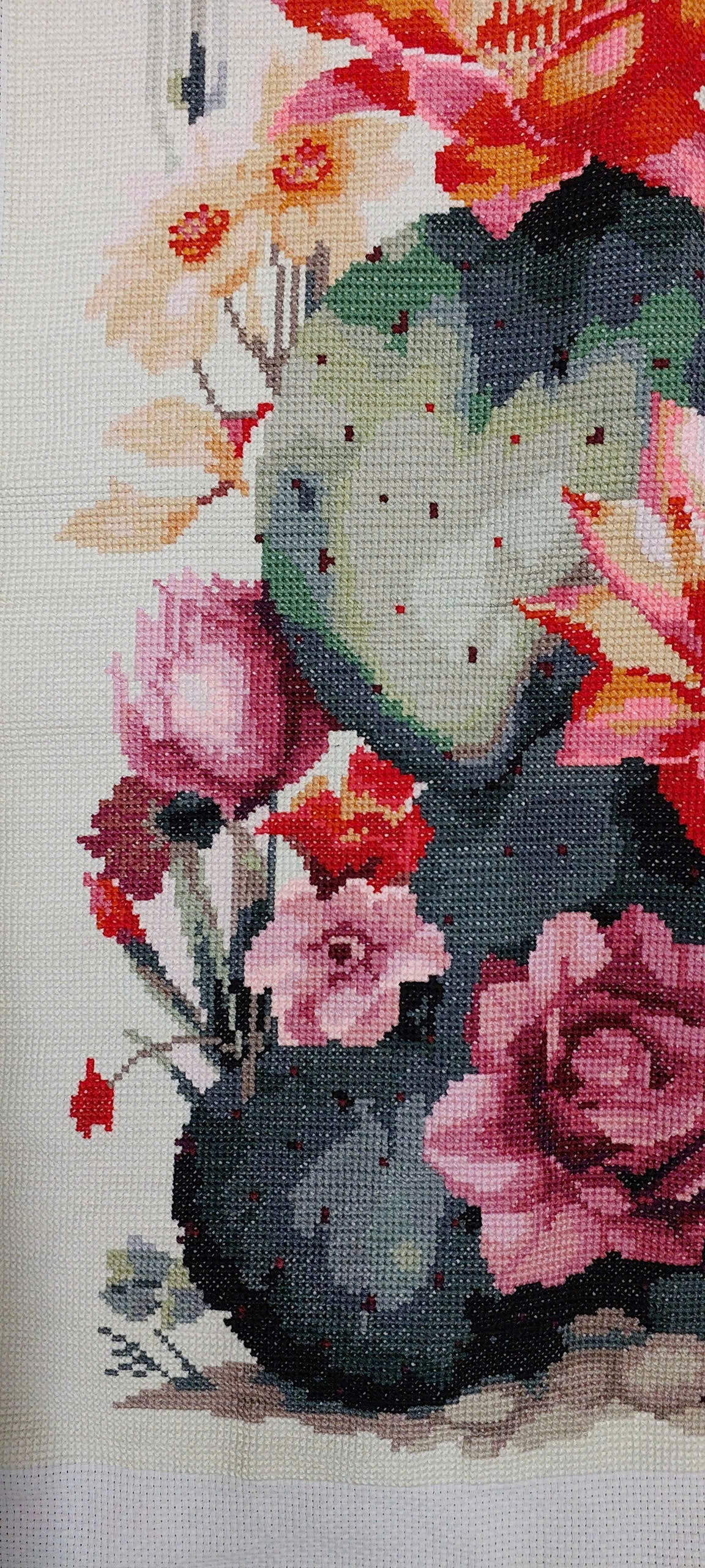 Finished Cross Stitch Wall Art - Blooming Desert Cactus