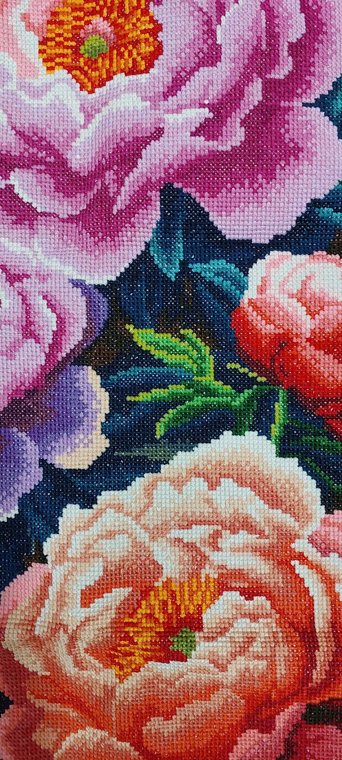 Finished Cross Stitch Wall Art - Imperial Peony Blooms