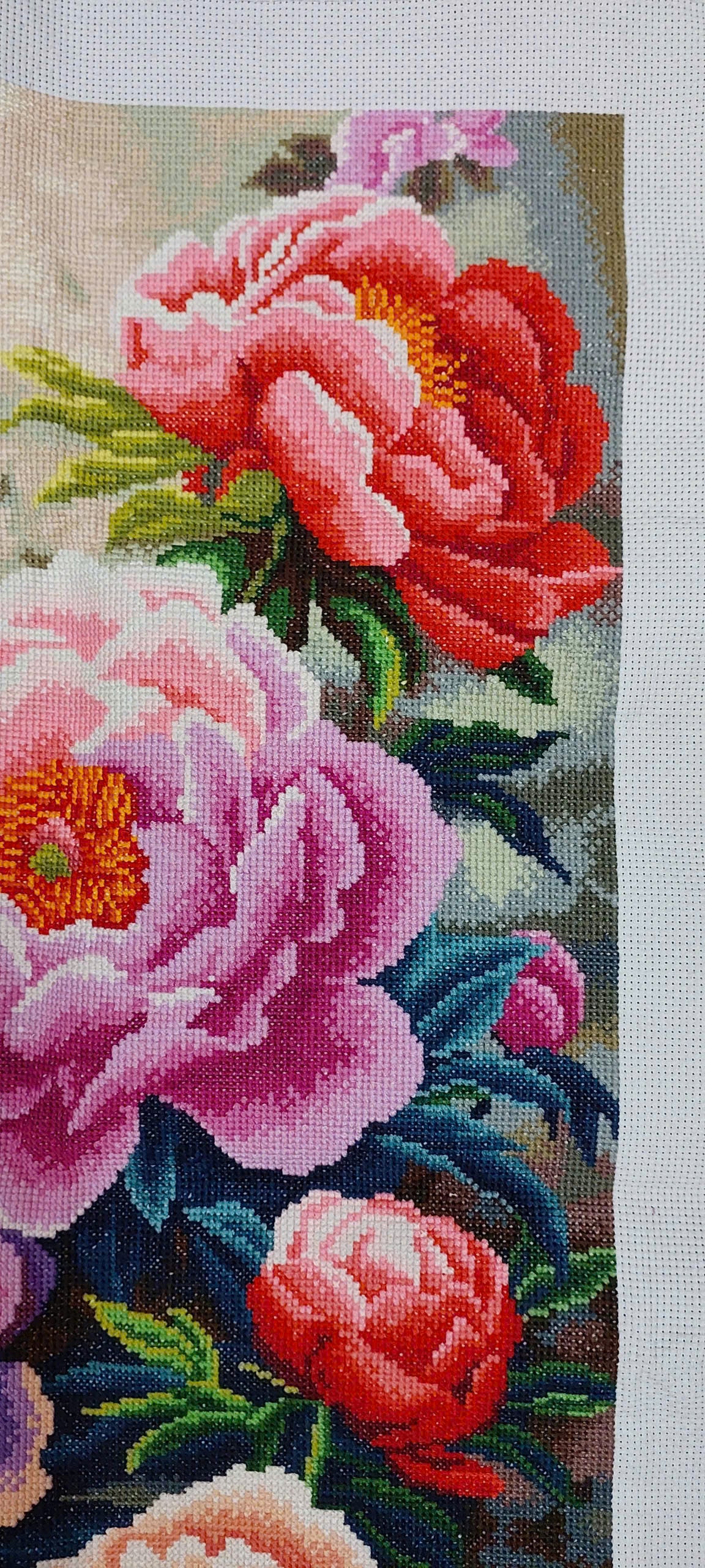 Finished Cross Stitch Wall Art - Imperial Peony Blooms